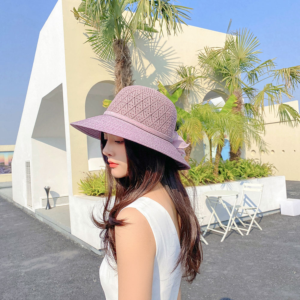 Sombrero de paja con ventilación para mujer, sombrero de paja con visera para senderismo, Accesorios de playa: Bean paste color