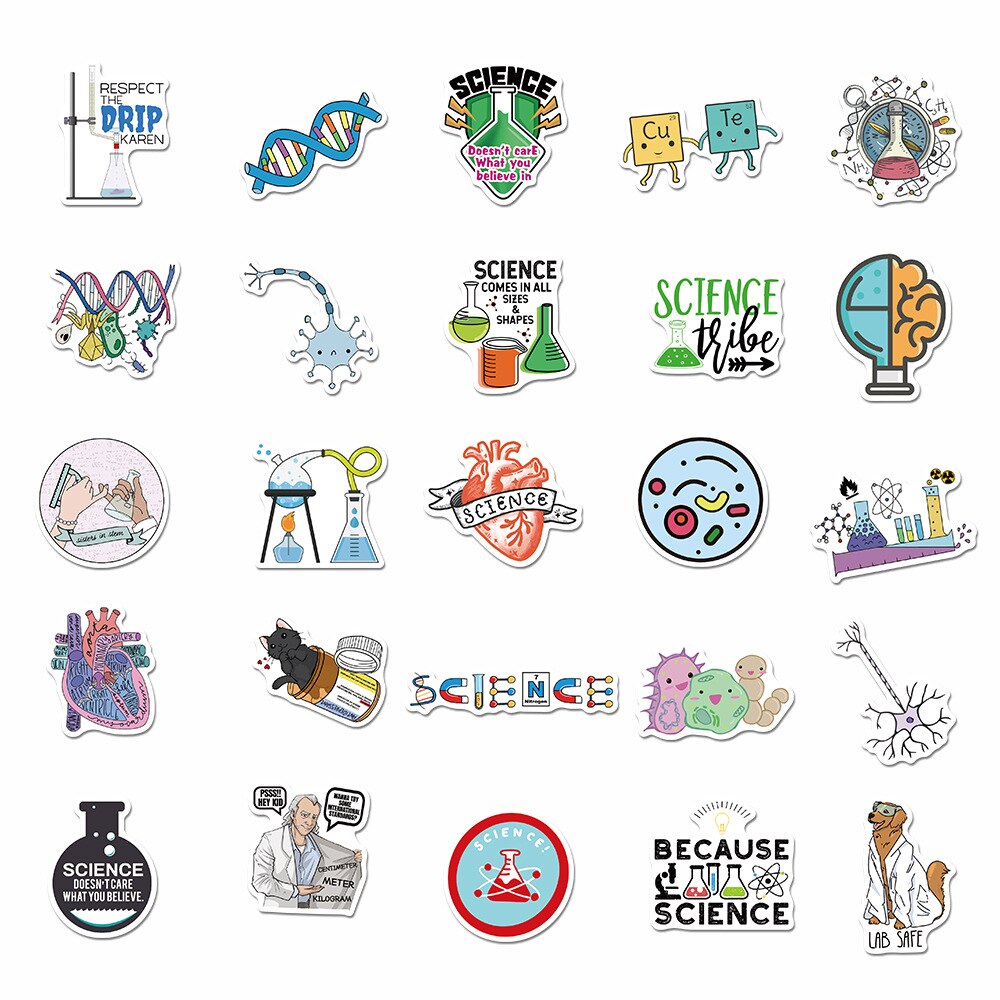 10/50pcs/pack Science Chemistry Biology Laboratory Research Stickers For Furniture Wall Desk Chair Toy Computer Motorcycle