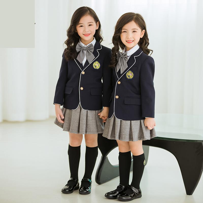 Barn brittisk skoluniform pojkar flickor kavaj grå kjol shorts barn dagis uniform grundskolekläder set
