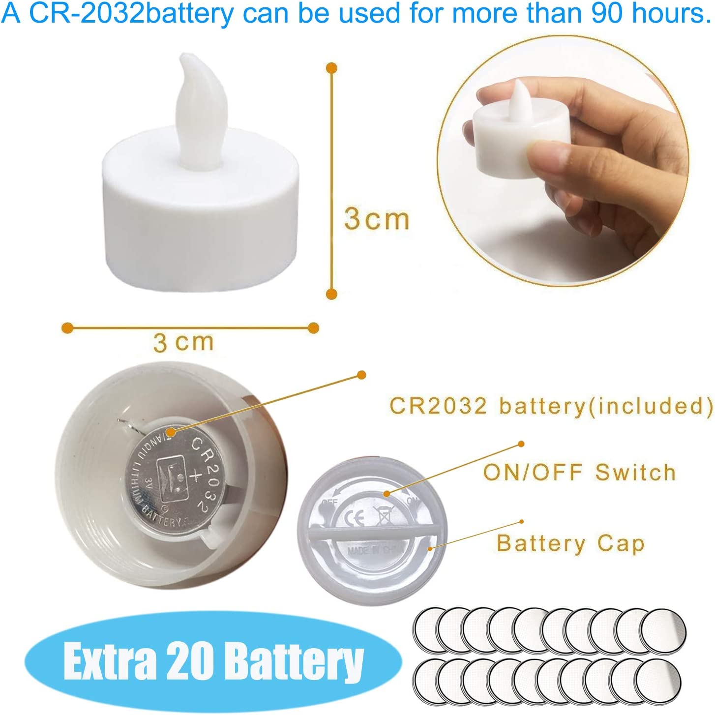 LED-Kerzen, 48/24/12 Stück, batteriebetriebene Kerzen, Batterien, Lichter, Kerzen zur Erstellung Wärmer Atmosphäbetreffend, natürlich flackernd, Hölle