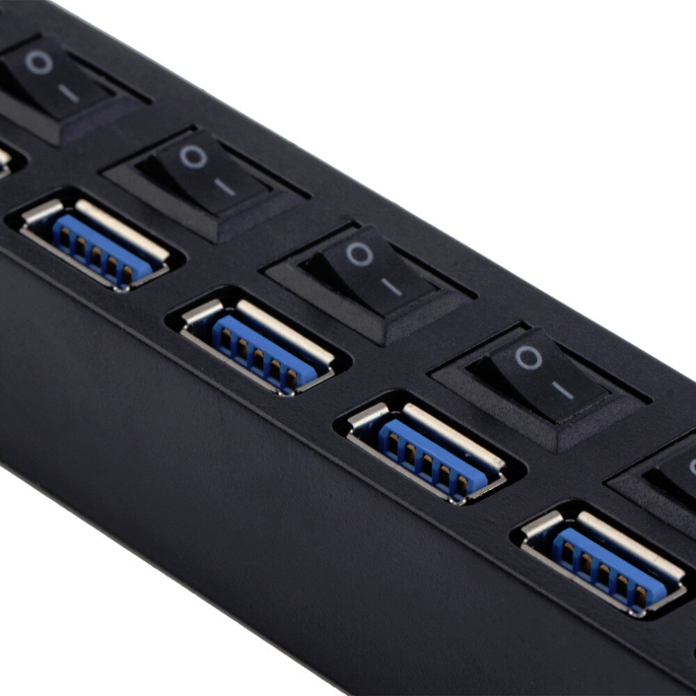 7 Port USB Hub 3.0 High Speed 4 USB 3.0 Hub with EU/US Power Adapter Multi USB Splitter On/Off Switch For Tablet Laptop Computer
