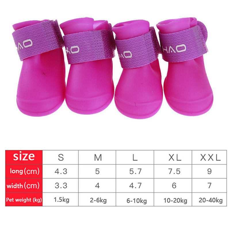 Botas de goma antideslizantes para mascotas, impermeables, para perros pequeños, medianos y grandes, zapatos para exteriores, botines para perros, accesorios para mascotas, 4 Uds.: S / Morado