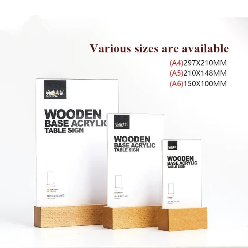 A4 Wood Acrylic Sign Display Stand Menu Paper Holder Frame Price Listing Board For Restaurant And Coffee Shop