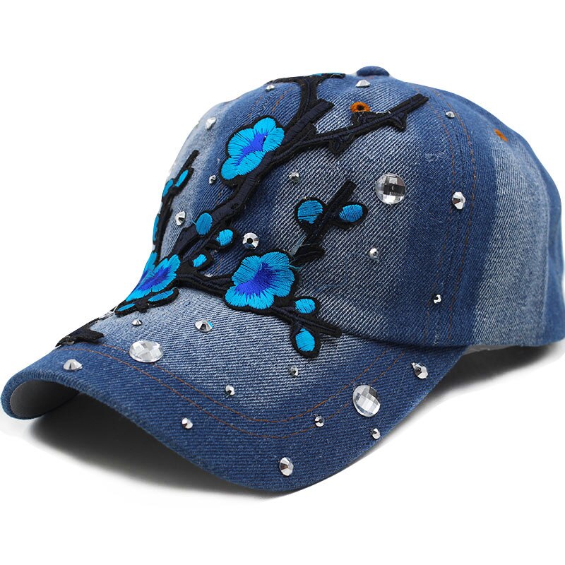 Hleisxi top moda snapback senhora denim ajustável verão boné de beisebol casual adulto feminino bonés floral marca chapéu design gorras: Céu Azul