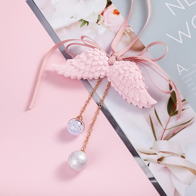 Car Pendant Angel Wings Automobile Rearview Mirror Decoration Ornaments Gypsum Wings Aromatherapy Air Freshener Car Accessories: Pink
