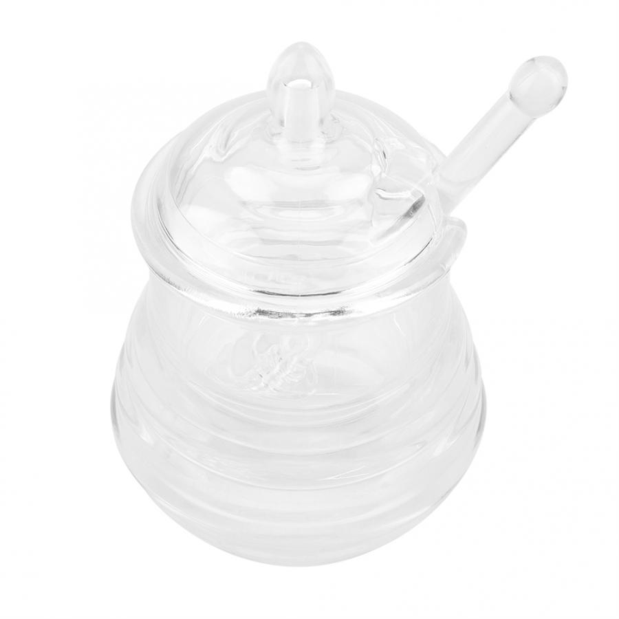 245ml Honey Transparent Beehive shaped Honey Jar with Dripper Stick for Storing and Dispensing Honey Lid Transparent Honey Pot