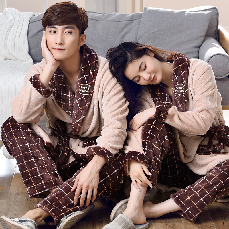 Winter Bathrobe Soft Flannel Pyjama Couples Bathrobes Kimono Suit Dressing Gown Sleepwear Robes For Women Men Home Wear