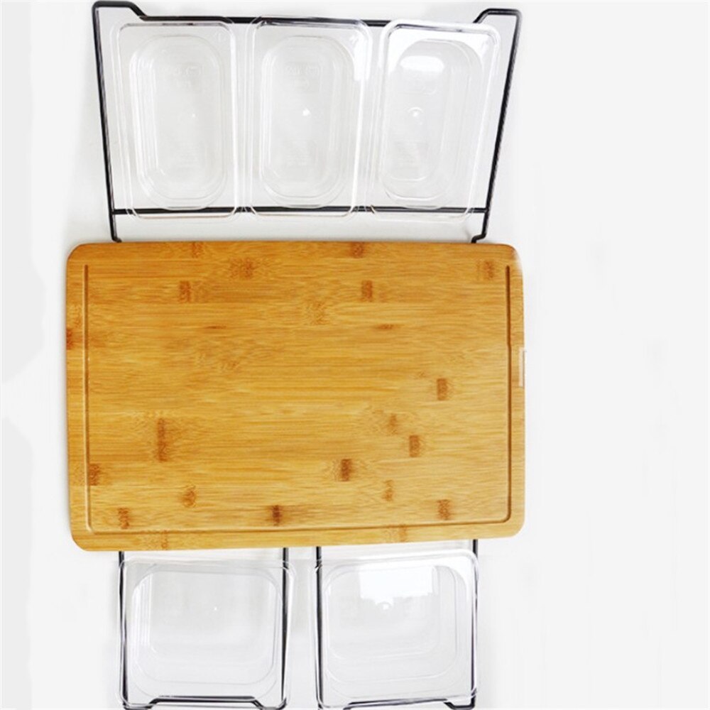 Multifunktionsskærebræt med hyldeopbevaringsboks bambusskærebræt 5 tegninger kan bruges som klargøringsopvask eller til opbevaring