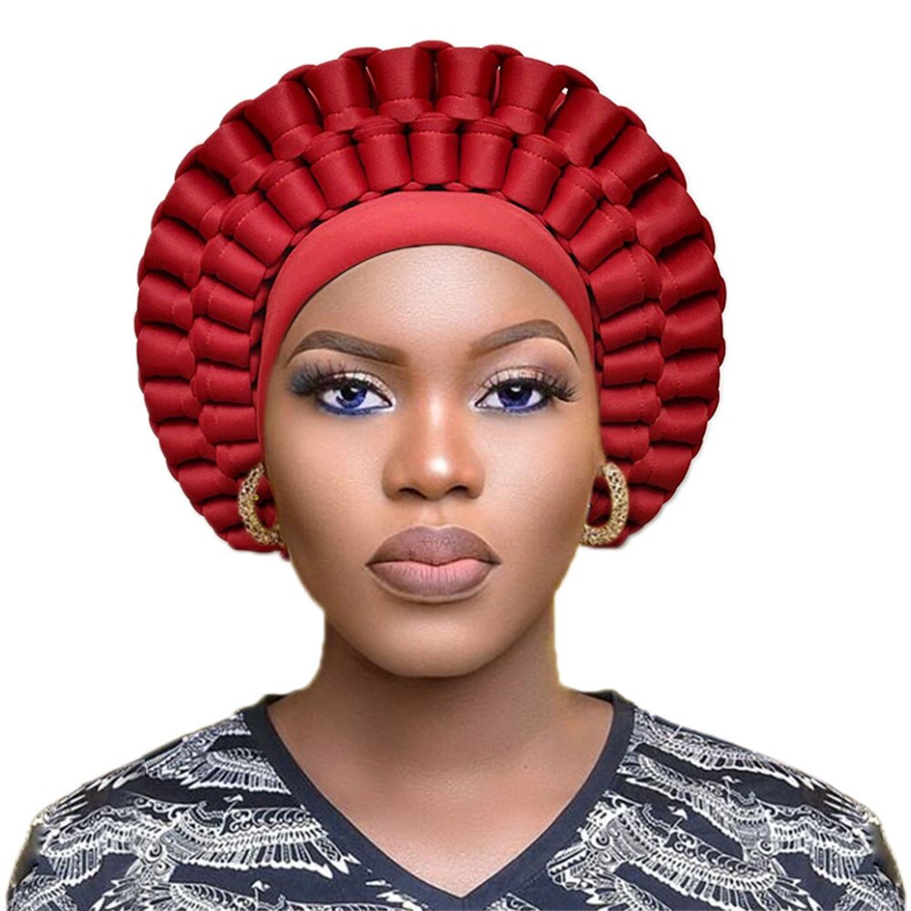 Afrikansk headtie nigeriansk turban kvinder auto gele afrikanske headwraps ankara hovedbeklædning let slips: Rød