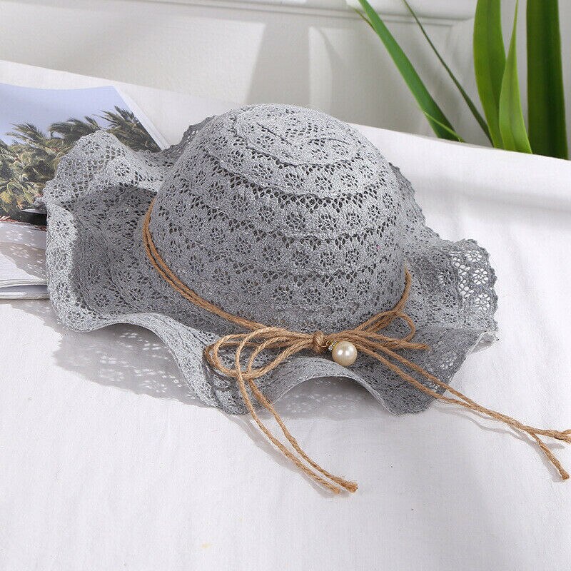 Sommer baby barn blonder bølge strandbøtte lue barn cap perle sammenleggbar solhatt
