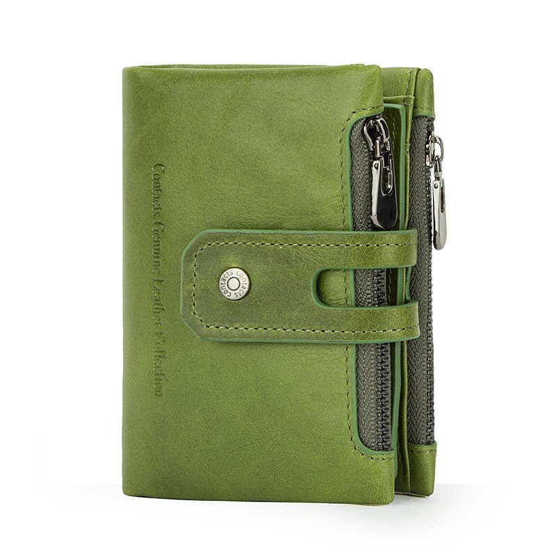 Vintage Purse Genuine Leather Women Short Style Wallet Hasp Wallet Zipper Purses Card Holder: Green