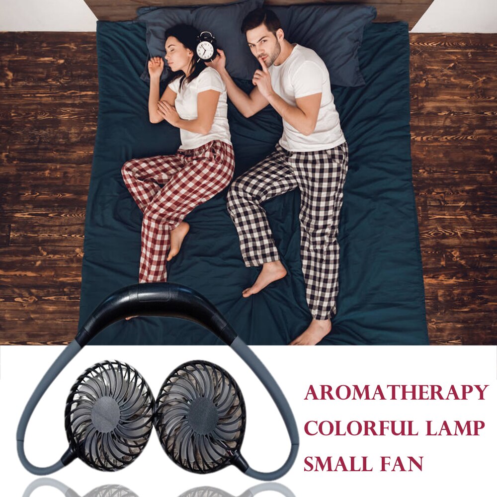 Justerbar 7 blad mini usb genopladelig ventilator bærbar hals sport fan halsbånd skrivebord hånd air fan conditioner til værelse