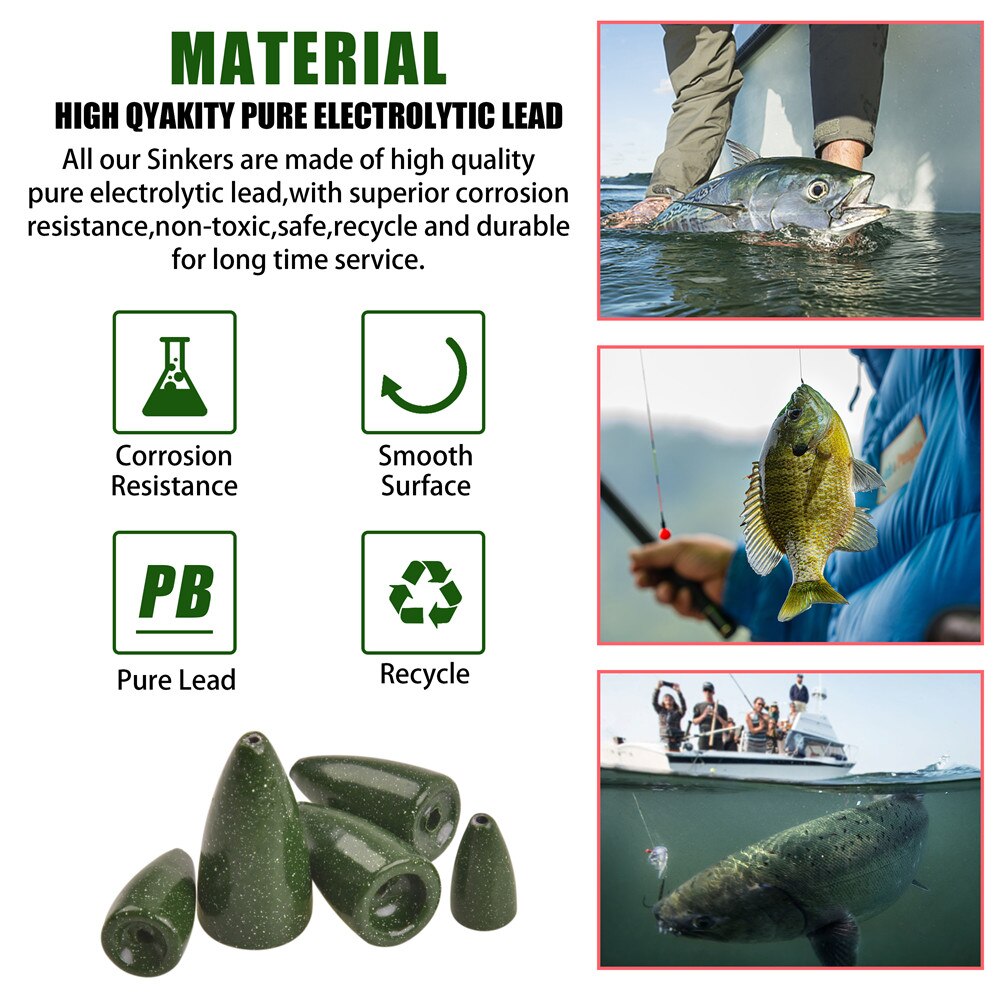 24Pcs/Box Bullet Fishing Weights Flipping Sinker Carolina rig Casting ECO-Friendly Coating Bass Lure Fishing Tackle