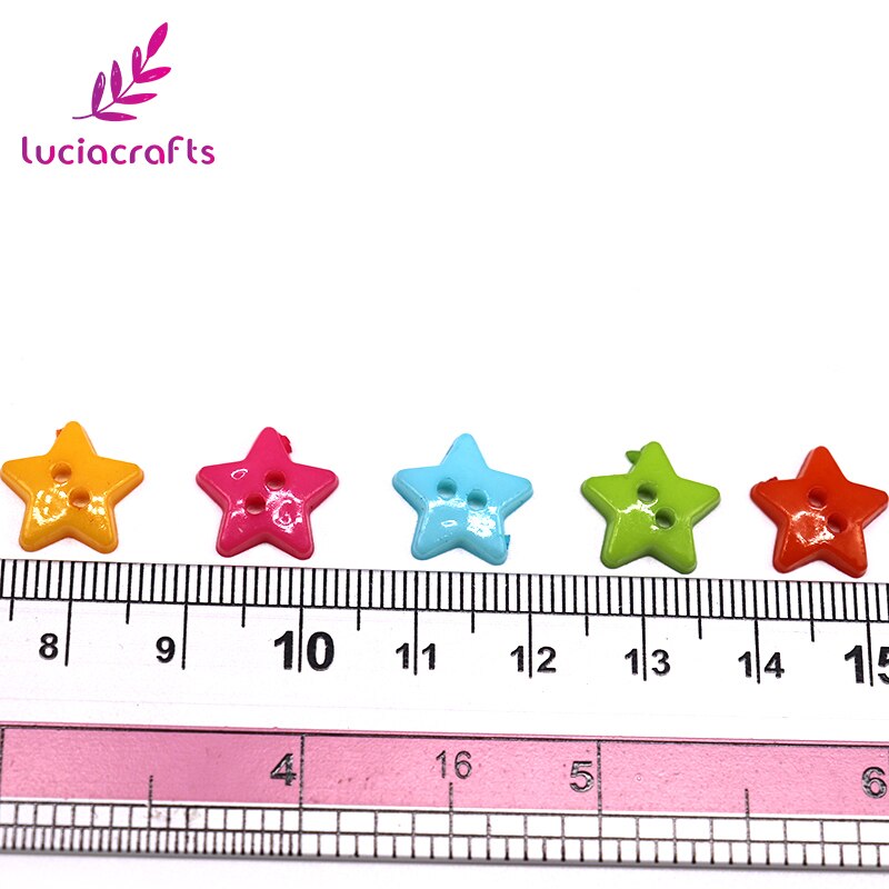 Lucia ambachten 12mm Willekeurige Gemengde 2-Gaten Ster Acryl Knoppen DIY Handgemaakte Naaien Scrapbooking Accessoires 50 stks/partij E0504