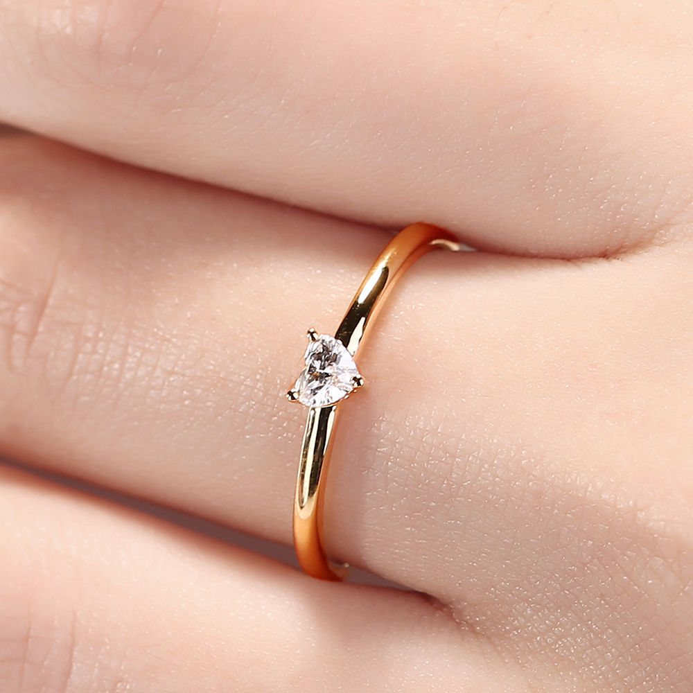 Anillos para mujer con forma de corazón pequeño Color dorado compromiso de boda anillo delicado joyería circón joyería de romántica KBR014-M