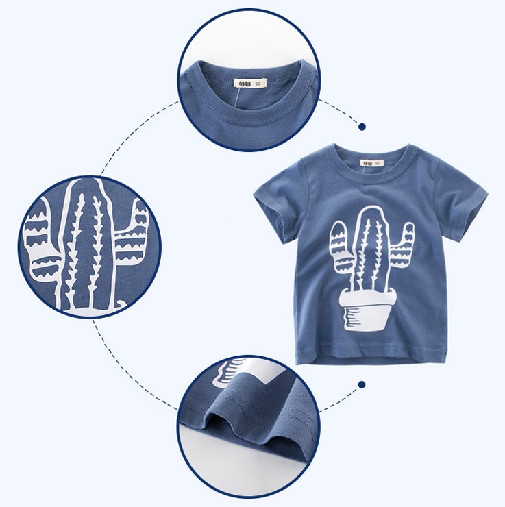 Kinderen Zomer Kleding 1-10T Jongen Top Korte Mouwen Cartoon Leuke Cactus Patroon Wilde Mode Top Baby Kids kleding