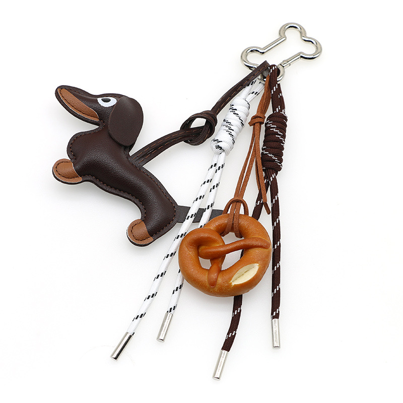 Braided Rope Bag Pendant High-grade Keychain Pendant Ruth's Same Style Dachshund Pendant Suitable For Phone Bag Accessories: Light Gold