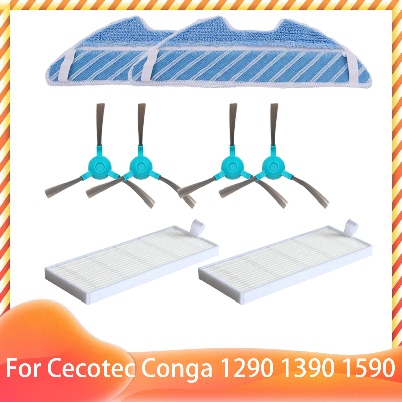 Compatible con Cecotec Conga 1290 1390 1590, accesorios, rodillo, Cepillo Lateral principal, filtro Hepa, fregona, repuestos: Borgoña