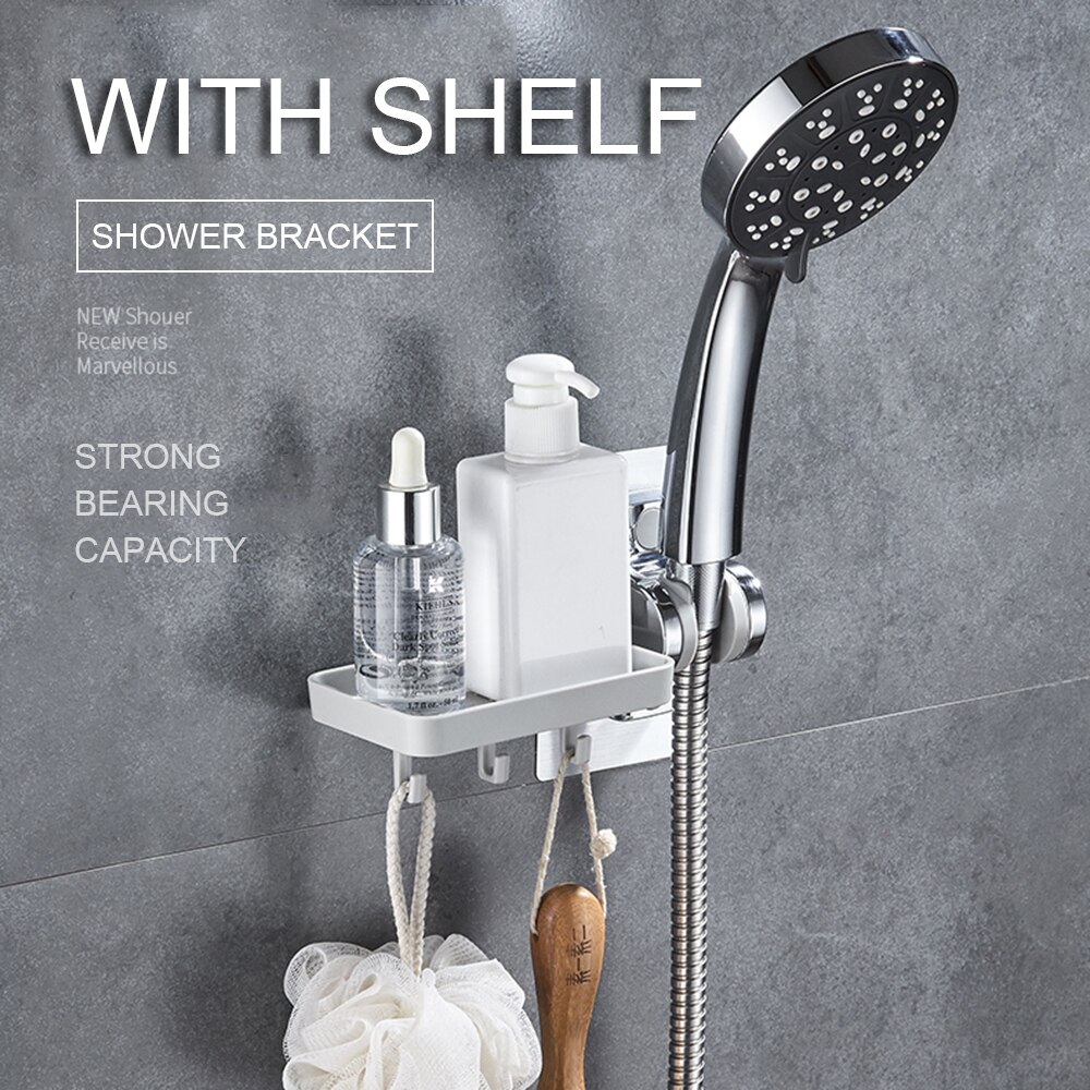 Adjustable Shower Head Mounting Brackets Portable ABS Chrome Strong Self-adhesive Bath Stand Shower Bracket with Soap Box
