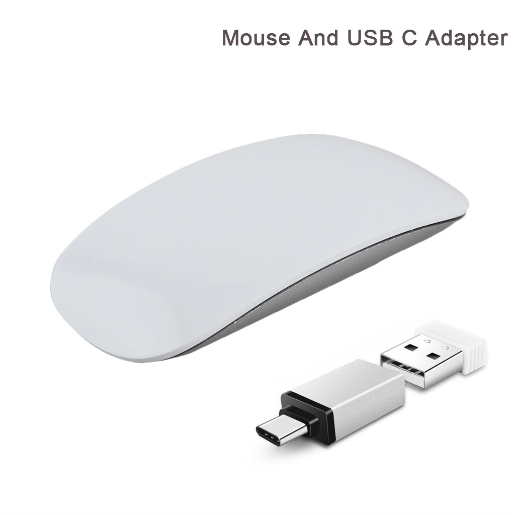 Magic touch trådløs mus ergonomisk ultratynde usb optiske mus 1600 dpi computermus med usb c adapter til apple macbook pc: Hvid og usb c