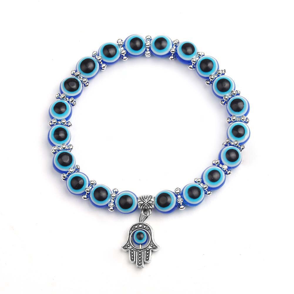 Blue Turkije Evil Eye Kralen Charm Armbanden Voor Vrouwen Mannen Fatima Hand Elastische Armband Sieraden