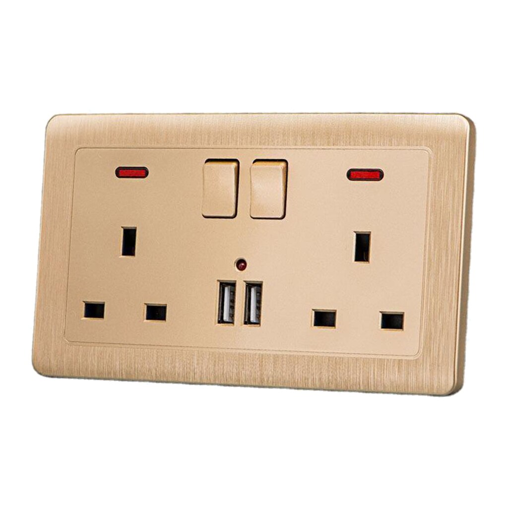 Double Wall UK Plug Socket 2 Gang 13A with 2 USB Charger Outlets, Easy to Use