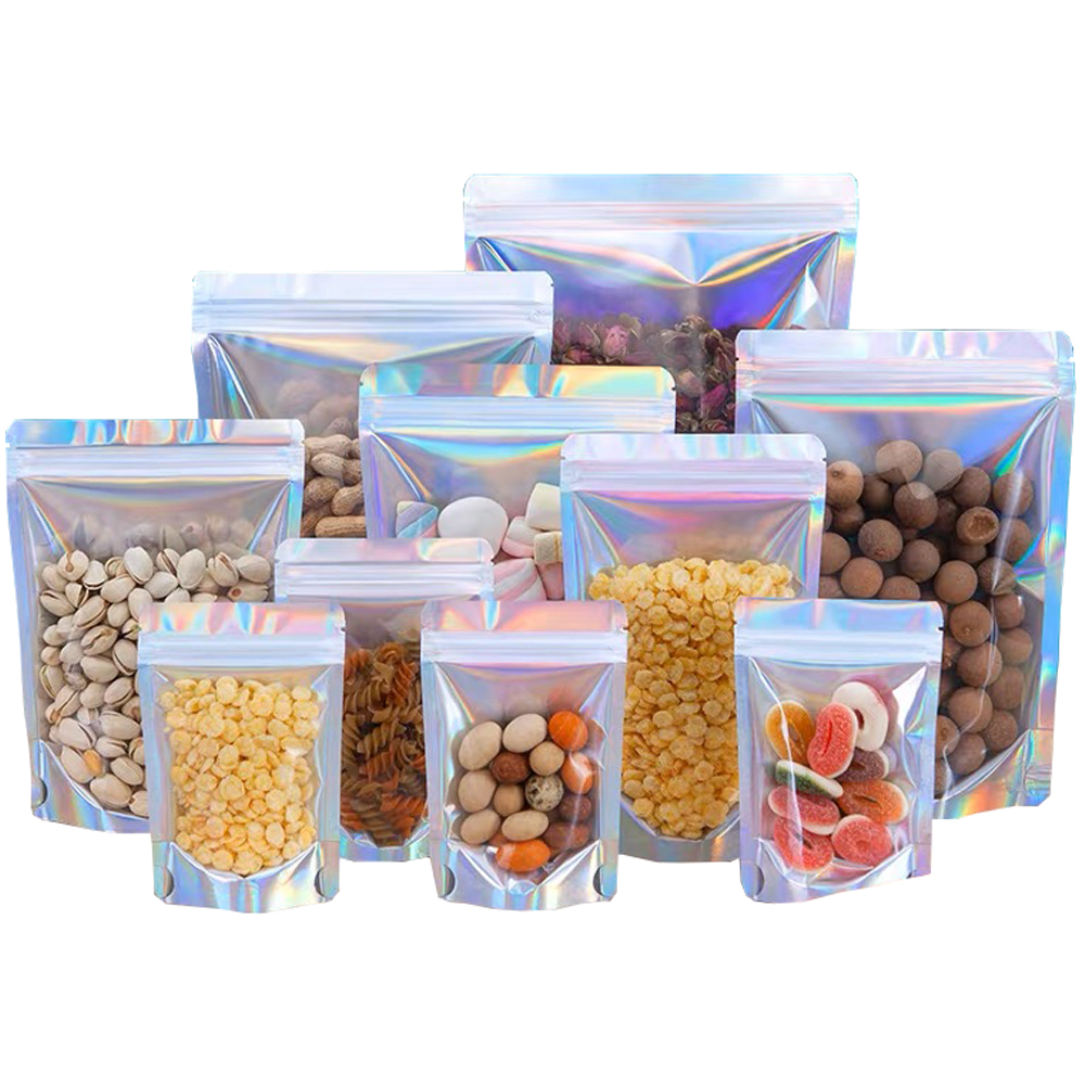 Doypack-bolsa de plástico transparente con cierre de cremallera para envasado de comida, aperitivos, té, café molido, 100 piezas