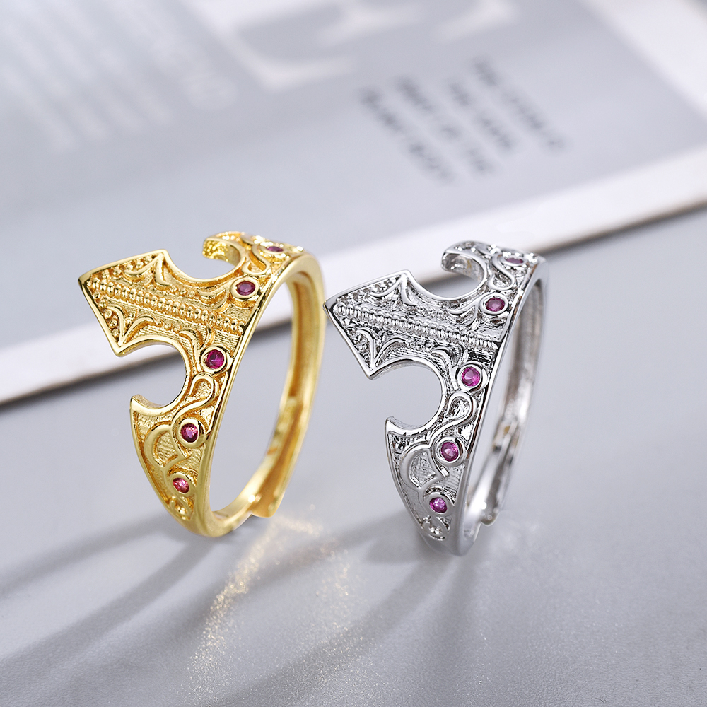 Anillo de Aurora De La Bella Durmiente para mujer y niña, accesorio de joyería de compromiso, chapado en oro, anillo de corona de princesa ajustable, para ella