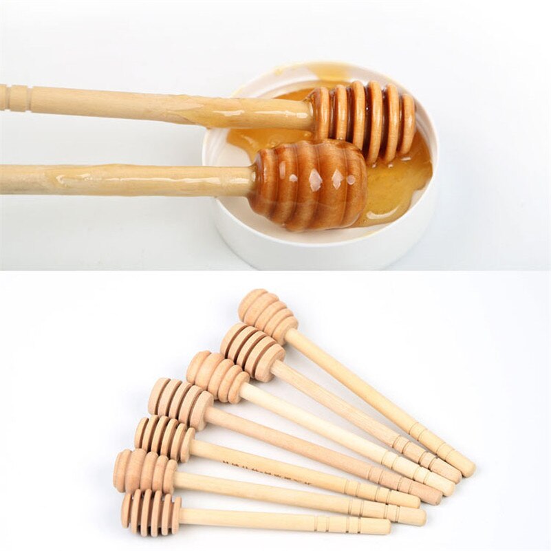 BalleenShiny 2 pcs Houten Honing Lepel Koffie Roer Bar Honey Dipper Stick Voor Honey Pot Lange Steel Mixing Stick Roeren staaf