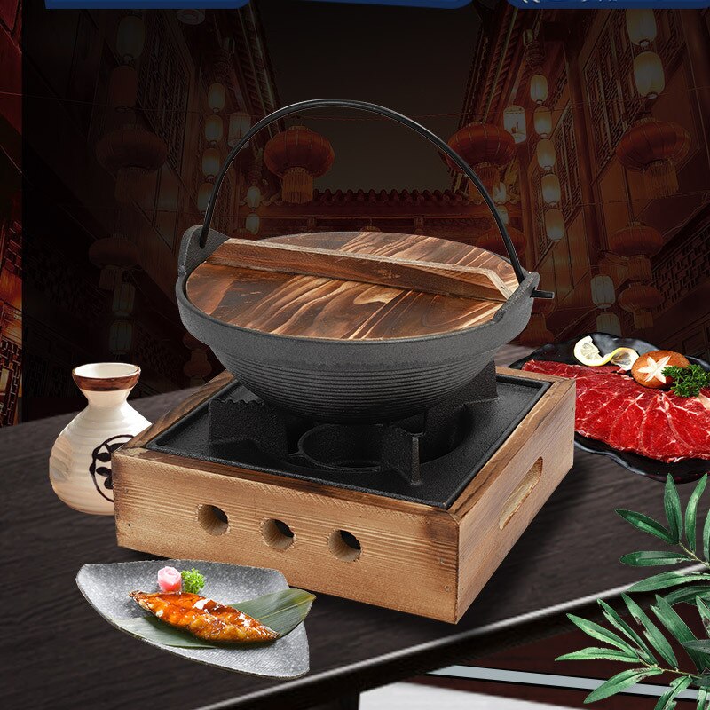 Sukiyaki Ijzeren Pot Met Houten Deksel Japanse Shabu Pot Opknoping Kachel Restaurant Koken Set