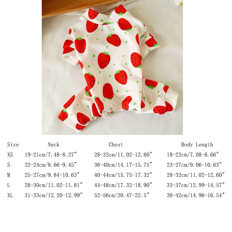 Hundepyjamas kæledyrsrød jumpsuit åndbar forår sommer vandmelon nattøj til chihuahua yorkshire kostume xss-xl doggyzstyle: Jordbær / Xs