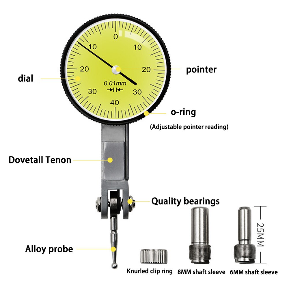 0-0.8mm Leverage Dial Indicator Level Gauge Scale 0.01mm Precision Dial Test Indicator Dial Indicator Measuring Instrument Tool