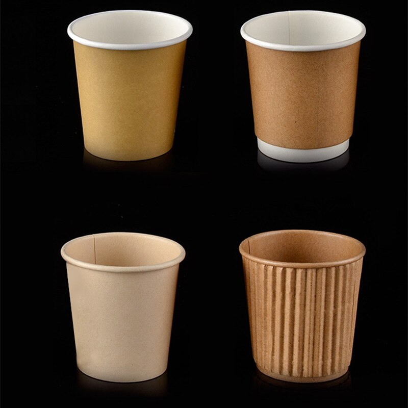 100pcs Disposable coffee cup 4OZ small paper cup yogurt tea juice tasting cups with white lids thick kraft paper takeaway cups