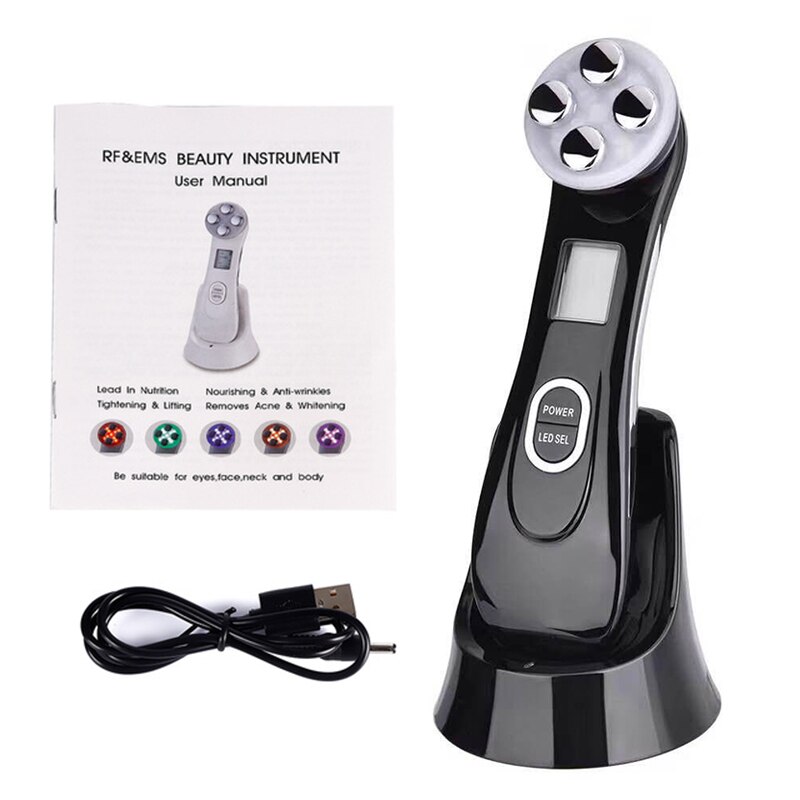 6IN1 RF & EMS Radio mésothérapie électroporation visage beauté stylo radiofréquence LED Photon visage rajeunissement de la peau dissolvant rides: Black-NoBox