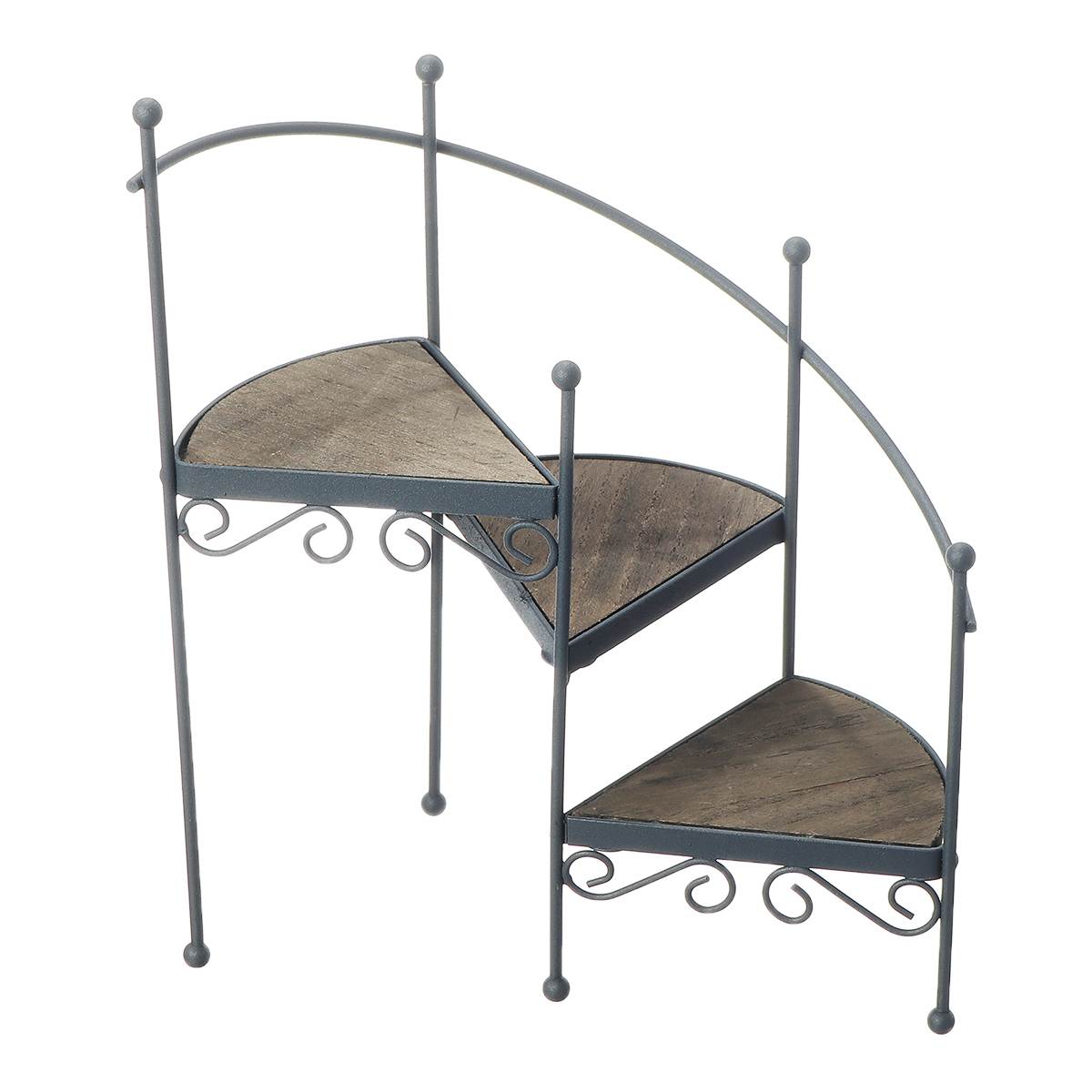 3-Layer Retro Iron Plant Rack Stand Plant Succulent Shelf Staircase Desktop Garden Flower Stand with Wood Plate Home Decorative