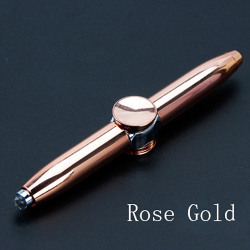 Gold Metal Fidget Spinner Pen Multi-Function Gyroscope Decompression Ball Point Pen LED Light Pens For school&Office Supplies: Rose Gold