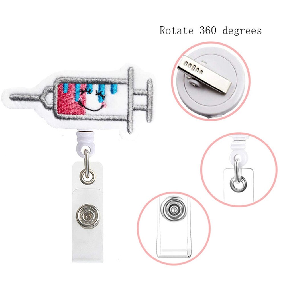 1PCS Cute Retractable Nurse Badge Reel Clip Badge Holder Students Doctor ID Card Holder Kawaii Needle Organ Heart Pattern