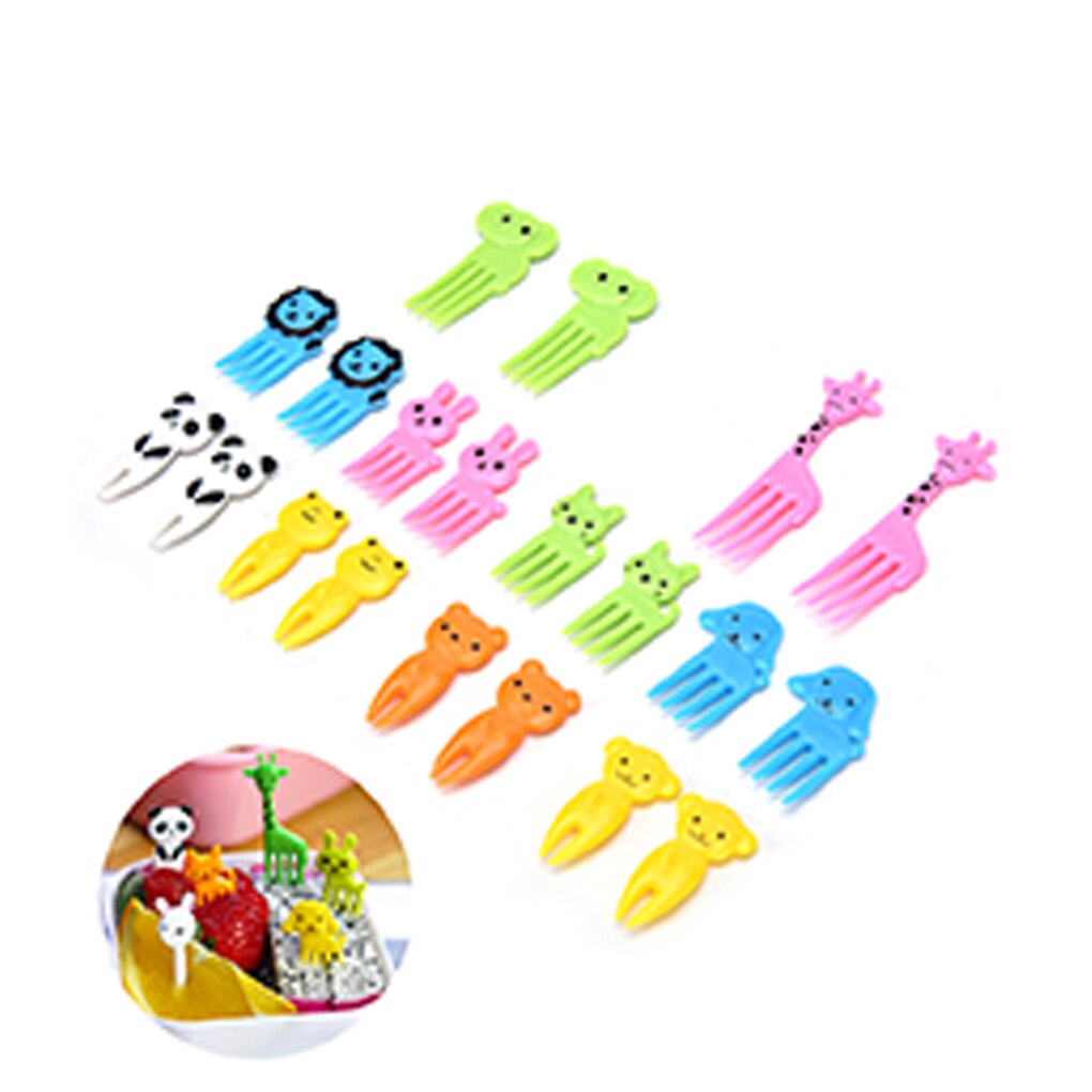 10 unids/set Animal Tenedor de fruta Mini niños de dibujos animados de postre de pastel de merienda comida recoger frutas palillo almuerzos decoración al azar Color