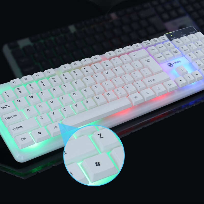 Gaming Keyboard Mouse Colorful LED Illuminated Backlit USB Wired PC Rainbow Set Gamer Gaming Mouse and Keyboard Kit Home Office