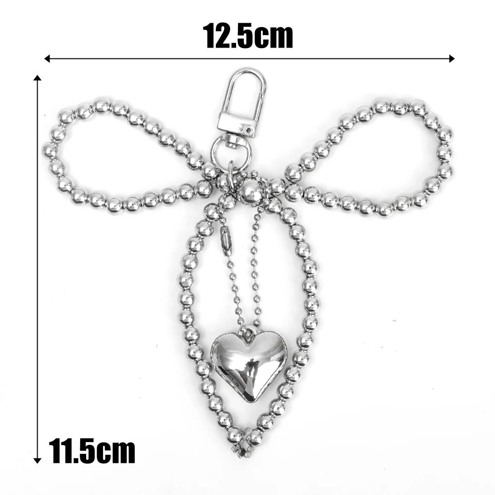 LLavero con forma de corazón y lazo de perlas, mochilas, llavero con forma de corazón con lazo, accesorios colgantes DIY para bolso, teléfonos móviles universales: Rojo / Rosa