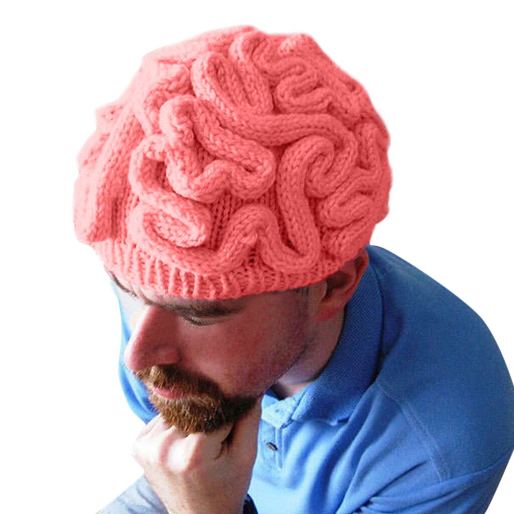 Hand Knitted Personality Brain Hat Kids Adults Crochet Beanie Cool Cerebrum Cap Funny Hat Good Luck Winter Humen's Hats