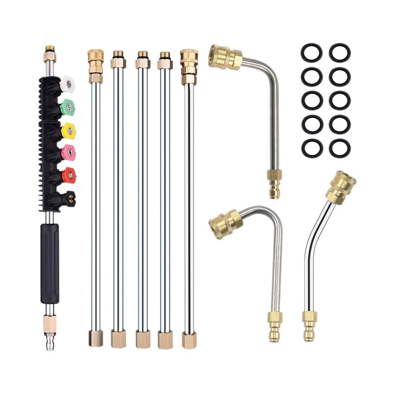 Hogedrukreiniger Extension Wand Set - Upgrade Power Washer Lance Met Spray Nozzle Tips, Gebogen Staaf, 1/4 Inch Quick Connect, Vervan