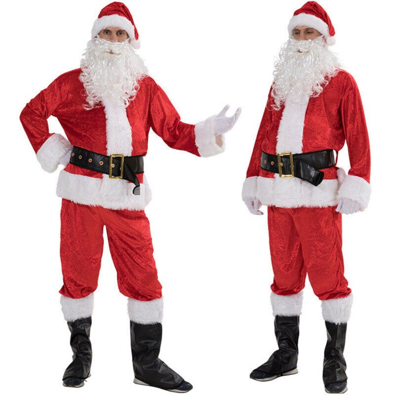 Noël père noël Costume Cosplay père noël vêtements déguisement en noël hommes 5 pièces/lot Costume pour adultes