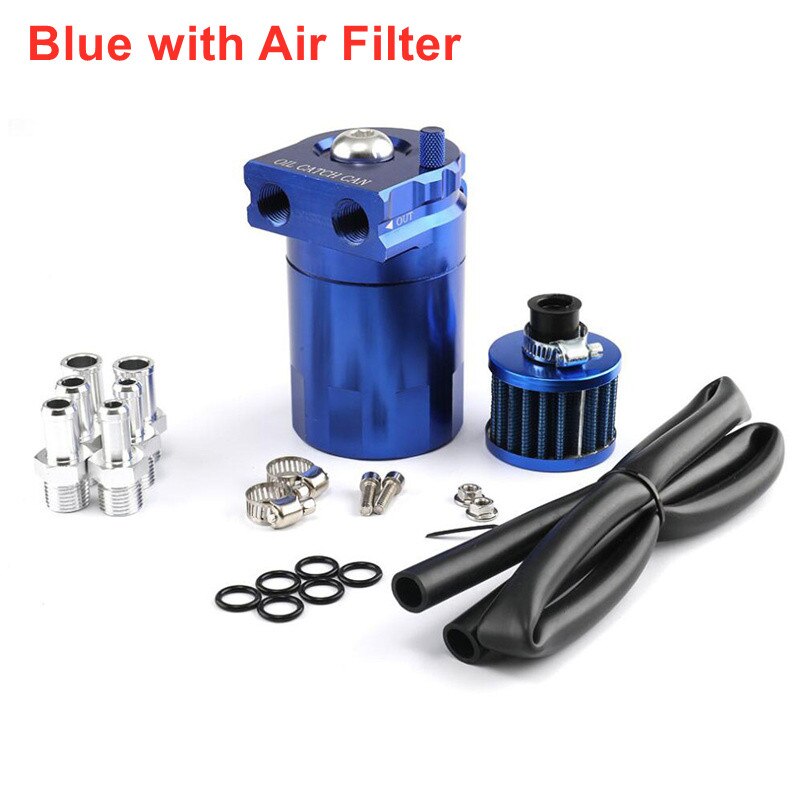 Universal Car Oil Catch Can Tank Kit Baffled Reservoir Fuel Tank 300ml with Parts Air Filter Baffled Tank Aluminum Oil CatchCcan: Blue