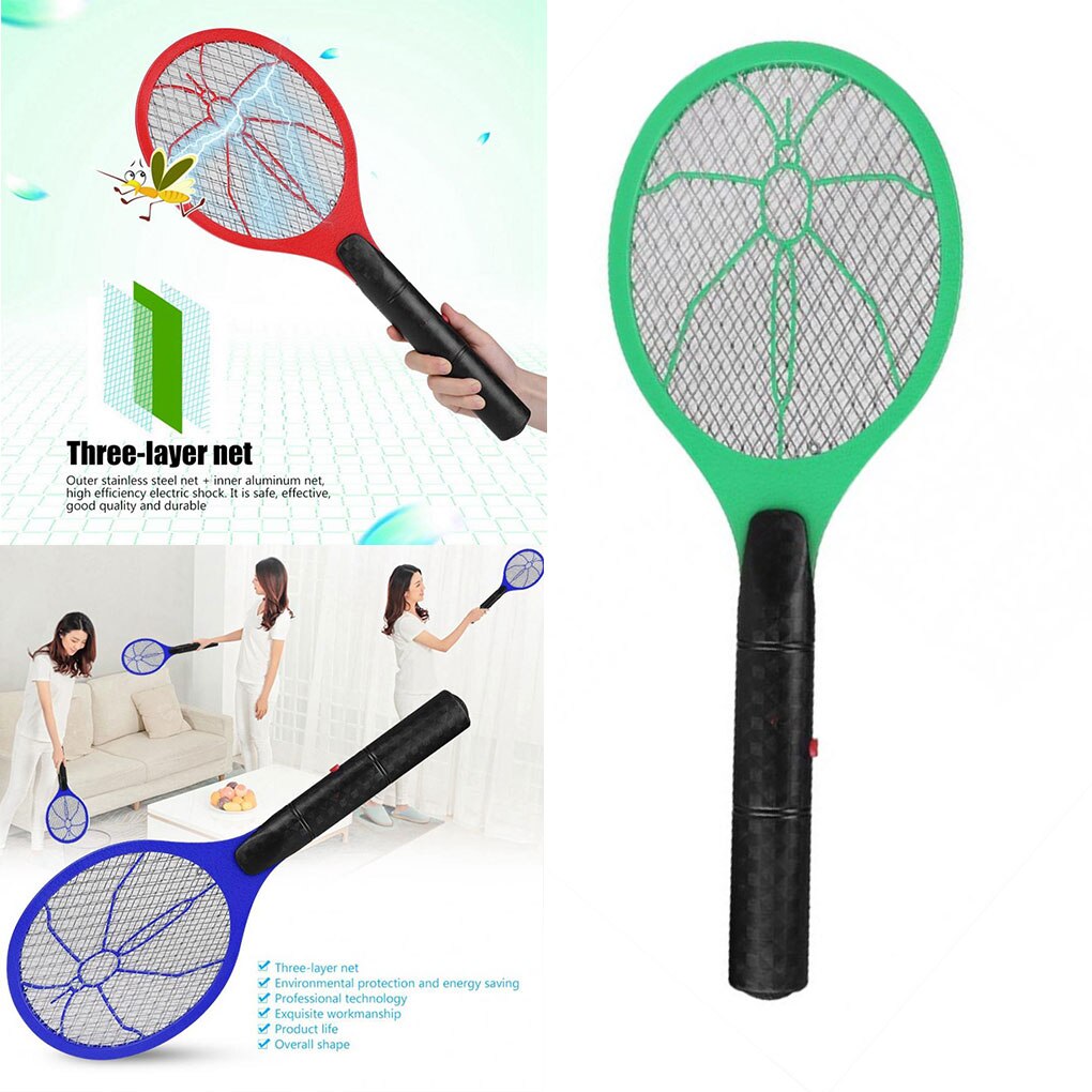 Vliegenmepper Elektrische 3-Lagen Mesh Ongediertebestrijder Bug Zapper Racket Draadloze Lange Handvat Batterij Aangedreven