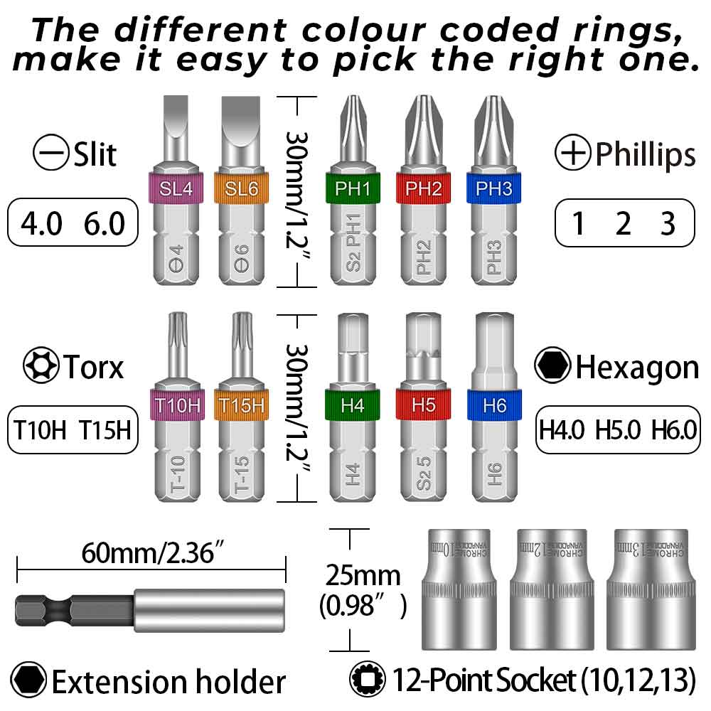 15pcs Magnetic Thumb Ratchet Bit Holder Driver Socket Screwdriver Bit Set Phillips Slotted Torx Hex Screwdriver Bit Tool