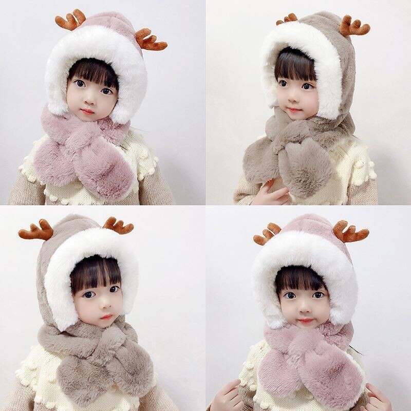 invierno niños novedad sombreros gorras niñas cálido lindo Reno sombrero de cuernos Casual de bufanda sombrero conjunto Casual niños tapas