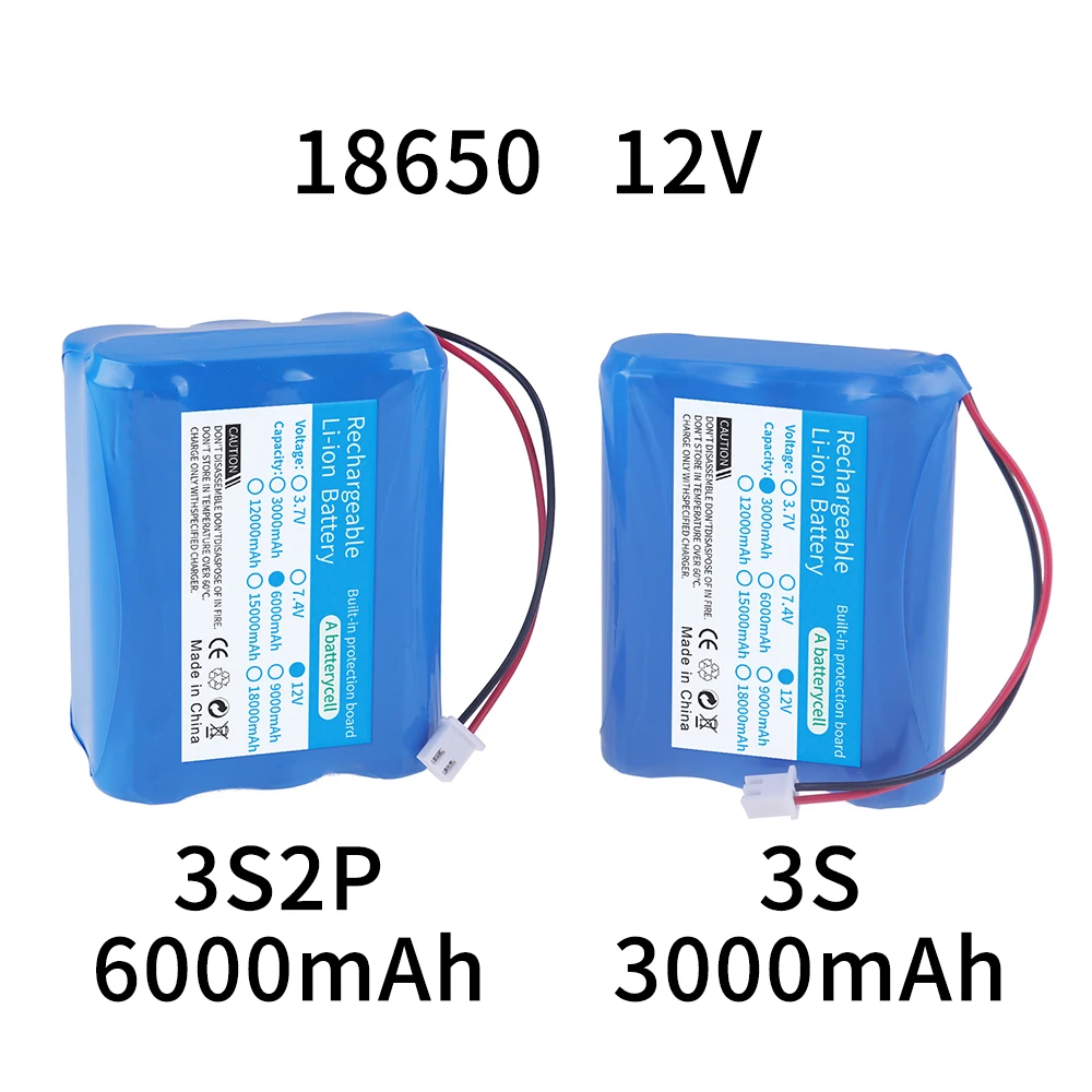 3,7 V 7,4 V 11,1 V 12V 18650 12000mAh con cables batería recargable de iones de litio con PCB para altavoz Bluetooth faros solares