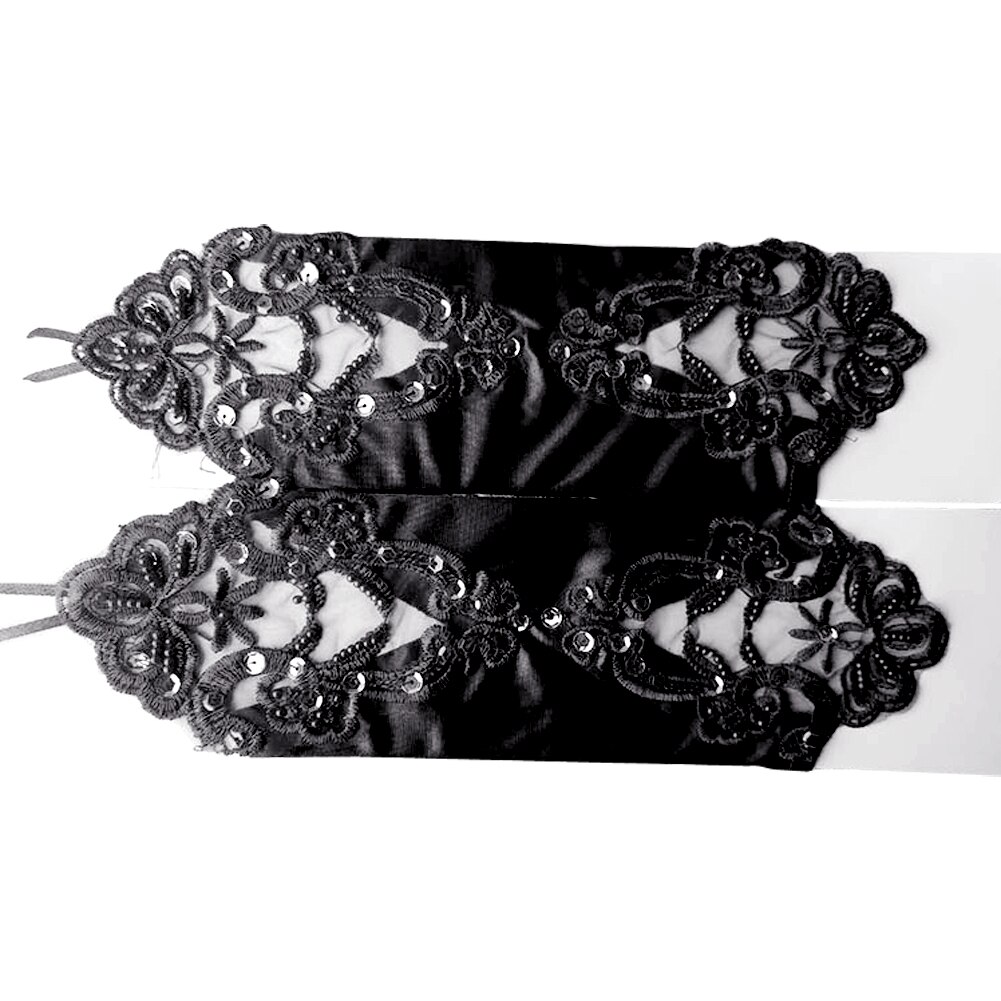 6 Colors Gloves Fingerless Satin Party Prom Bride Gloves For Women Female Long Gloves: Black