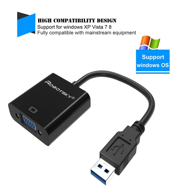 Robotsky USB 3.0 to VGA HD Converter Adapter External Video Graphic Card for Desktop Laptop